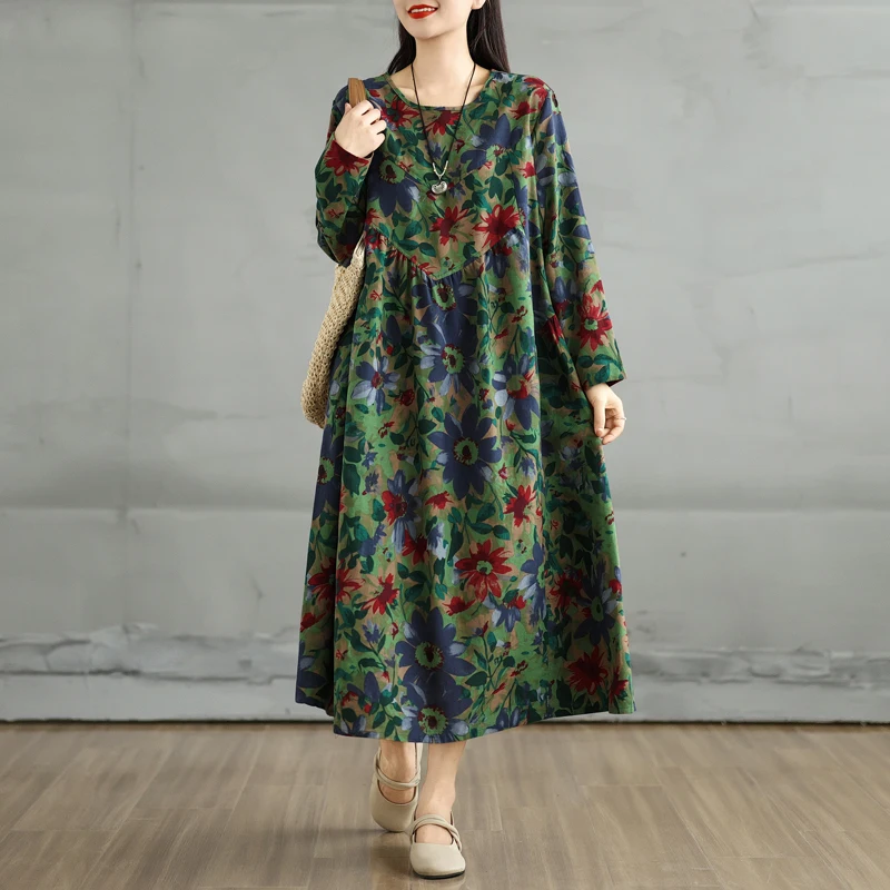 Весны/лета 202 хлопковое льняное платье в стиле ретро с круглым вырезом и