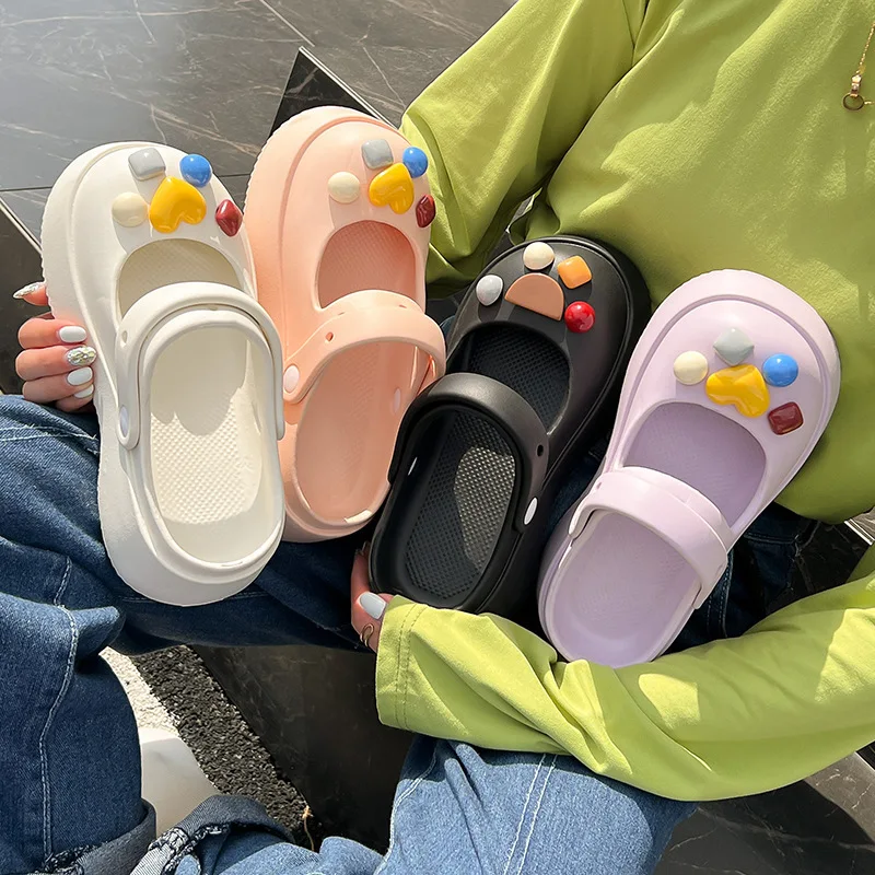 Summer Women Slippers Thick Bottom Home Slides Women Sandals Fun EVA Hollow Outdoor Sandals Female Beach Anti-skid Platform Shoe