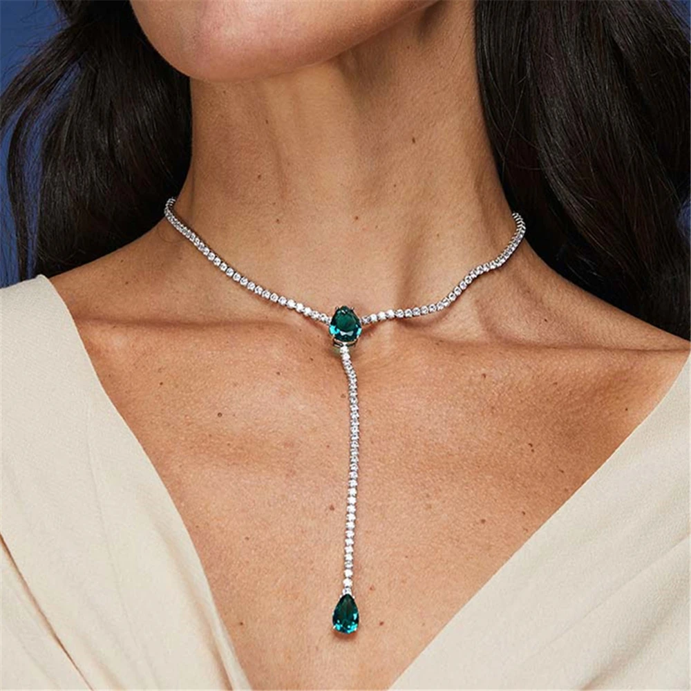 

2023 New Fashion Long Necklace Rhinestone Chain Choker for Bridal Wedding Statement Drop Necklace Accessories Crystal Jewelry