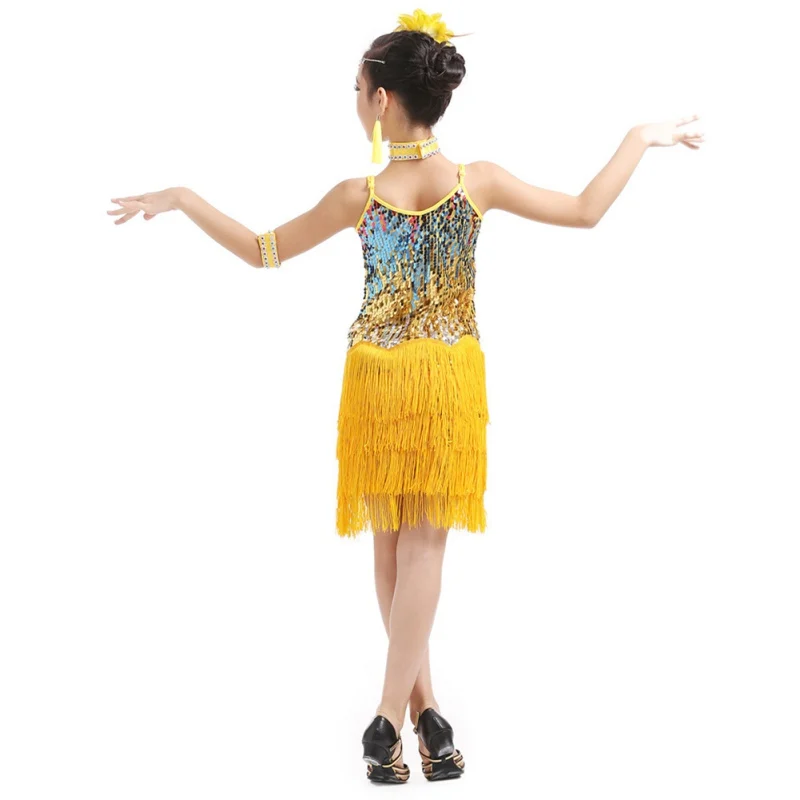 Детское платье для танца Латиноамериканского Танго с блестками и бахромой