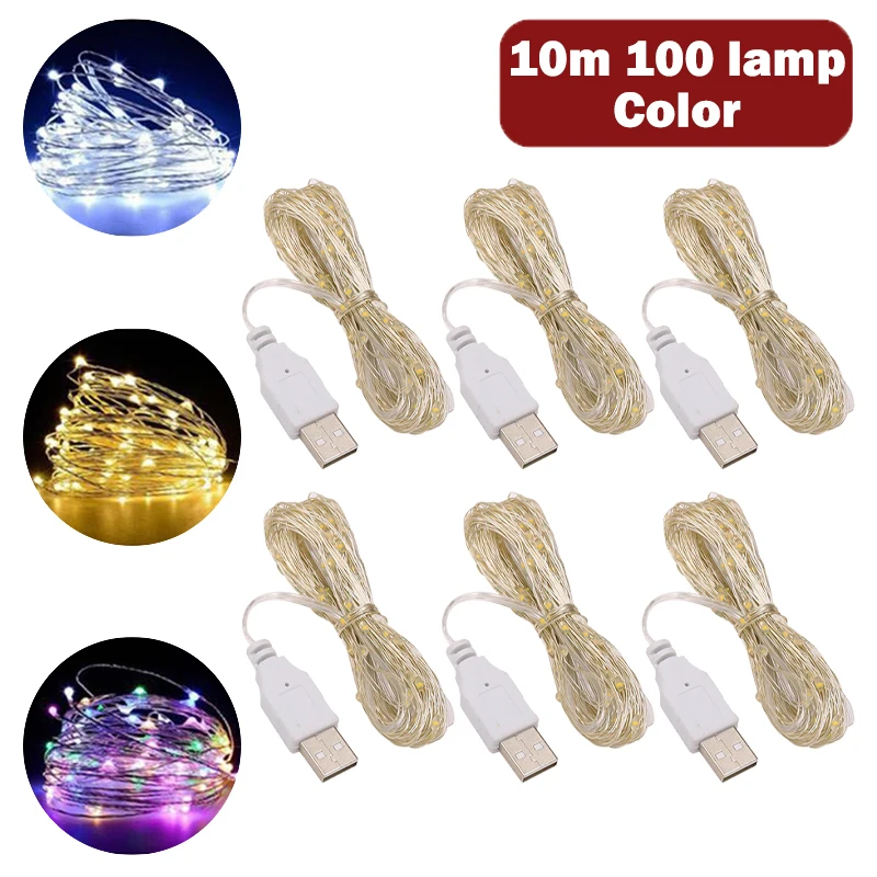 

3/5/10M USB LED String Lights Copper Silver Wire Garland Light Waterproof Fairy Lights For Christmas Wedding Party Decoration