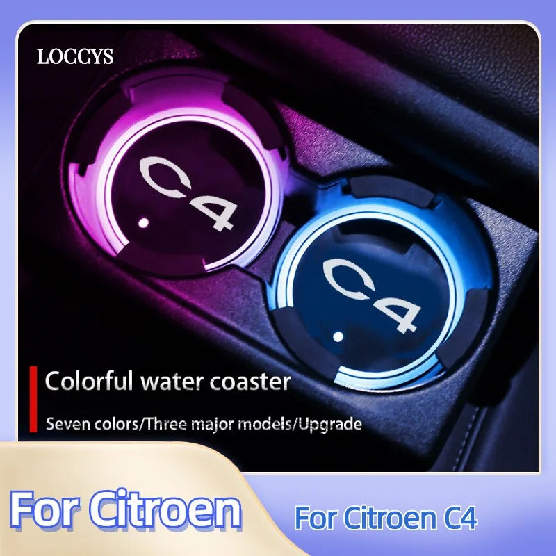 

For Citroen C4 Car Accessories Luminous Car Water Cup Coaster Holder 7 Colorful USB Charging Car Led Atmosphere Light Lamp