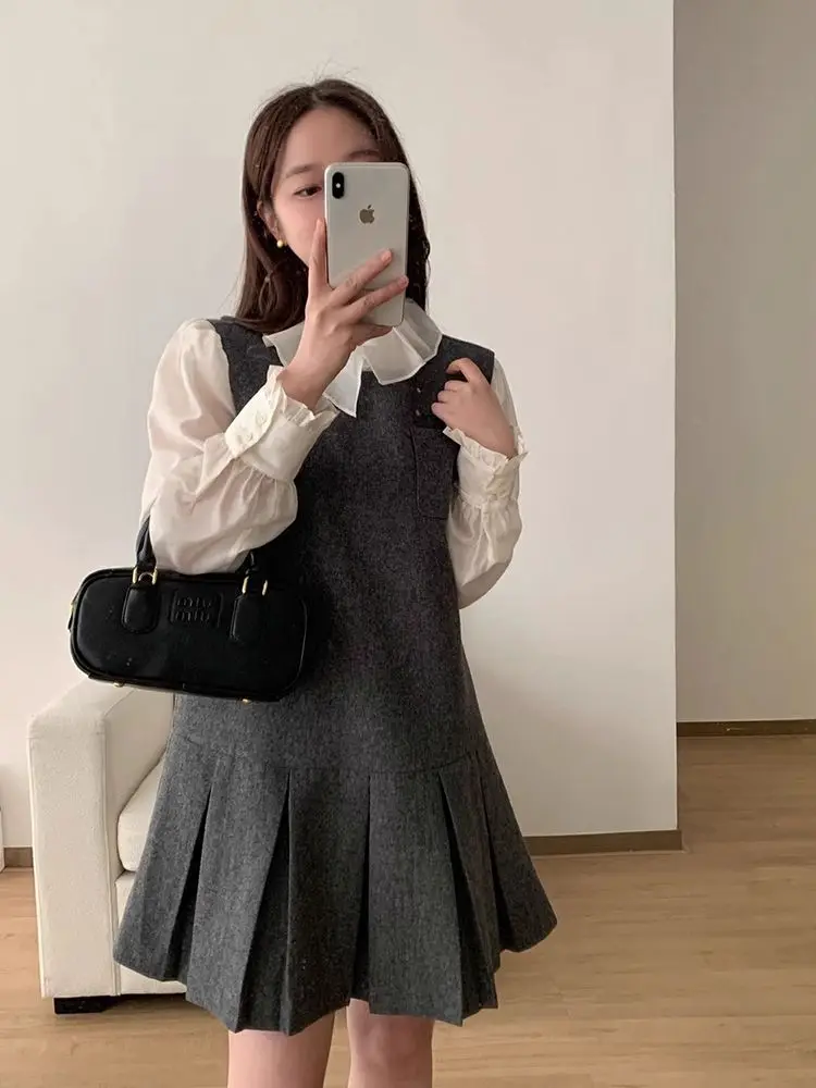 Серое платье без рукавов женское раннее осеннее дизайнерское в стиле ретро