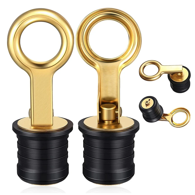 

2 Pieces Brass Snap Handle Drain Plug Boat Drain Plug Brass Handle Rubber Plug For 1 Inch Diameter Drains
