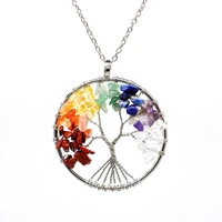 7 chakra tree of life pendant necklace colorful natural gravel handmade crystal wishing tree charm necklace jewelry for women