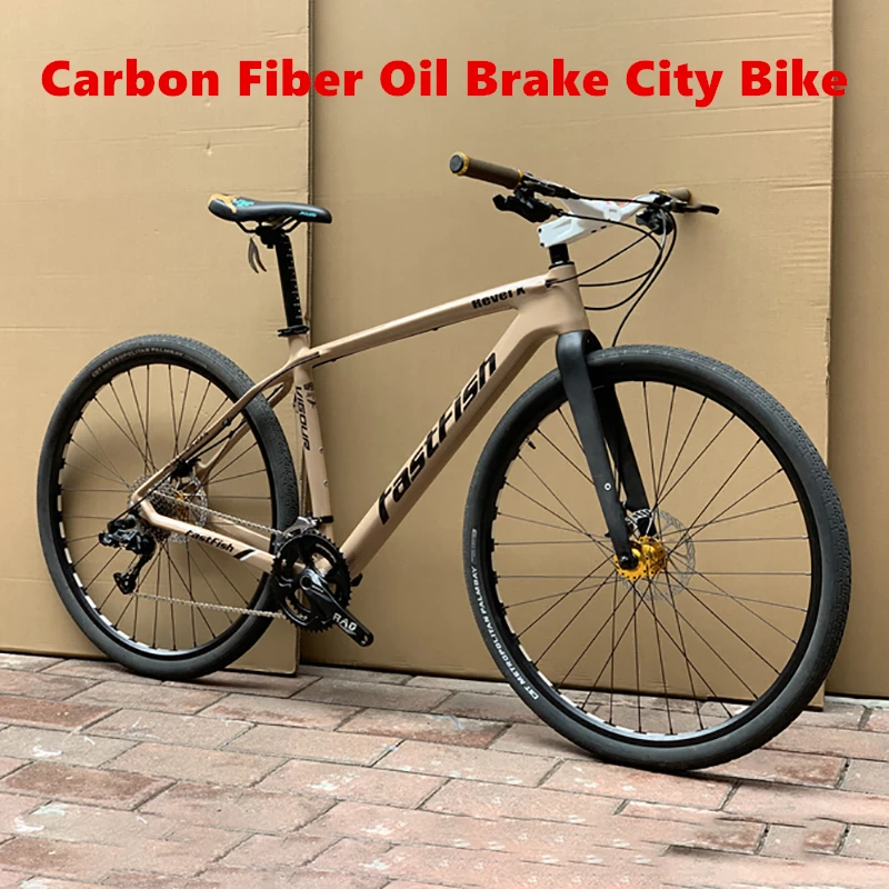 

Hydraulic Disc Brake City Bike Carbon Fiber Frame 20 Speeds Road Bicycle Integrated Handlebar Leisure Travel Cycling 700C