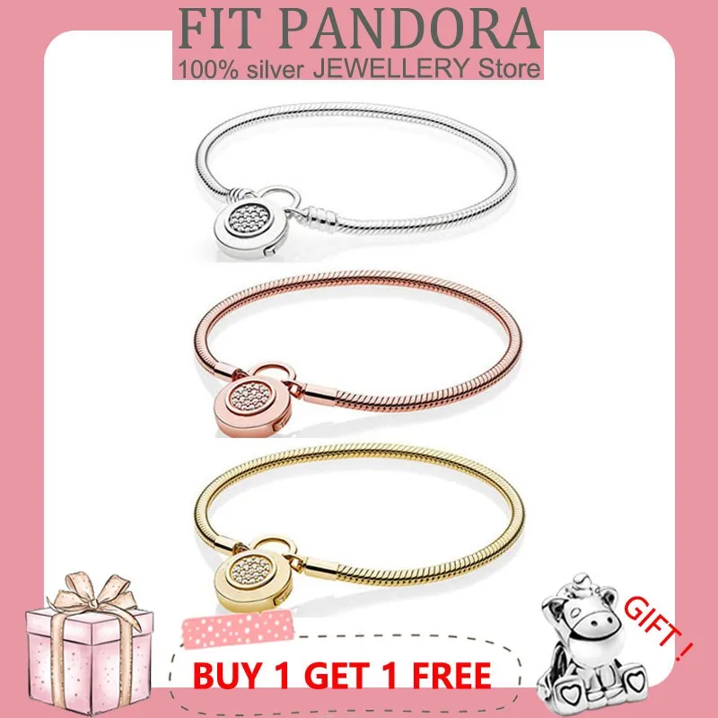 

2022 Femme Bracelet 925 Sterling Silver Shining Disc Lock Snake Bone Bracelet For Women Fit Original Women's Charm Beads Jewelry