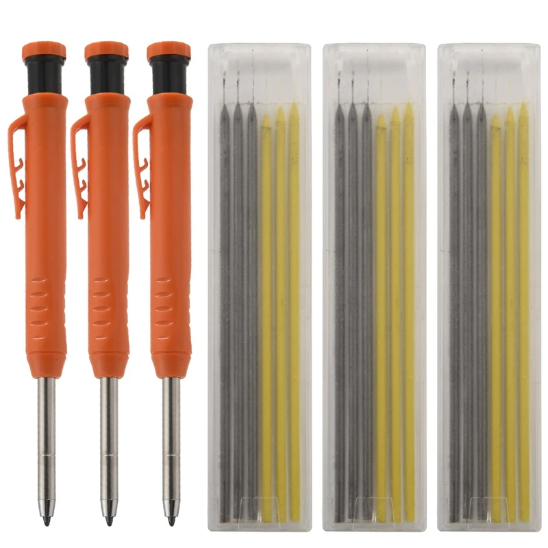 

Solid Carpenter Pencil Set With 18 Refill Leads Built-In Sharpener, Mechanical Pencil Marker Tool