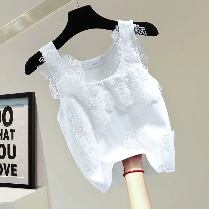 Женская однотонная трикотажная футболка с кружевной завязкой и цветочным