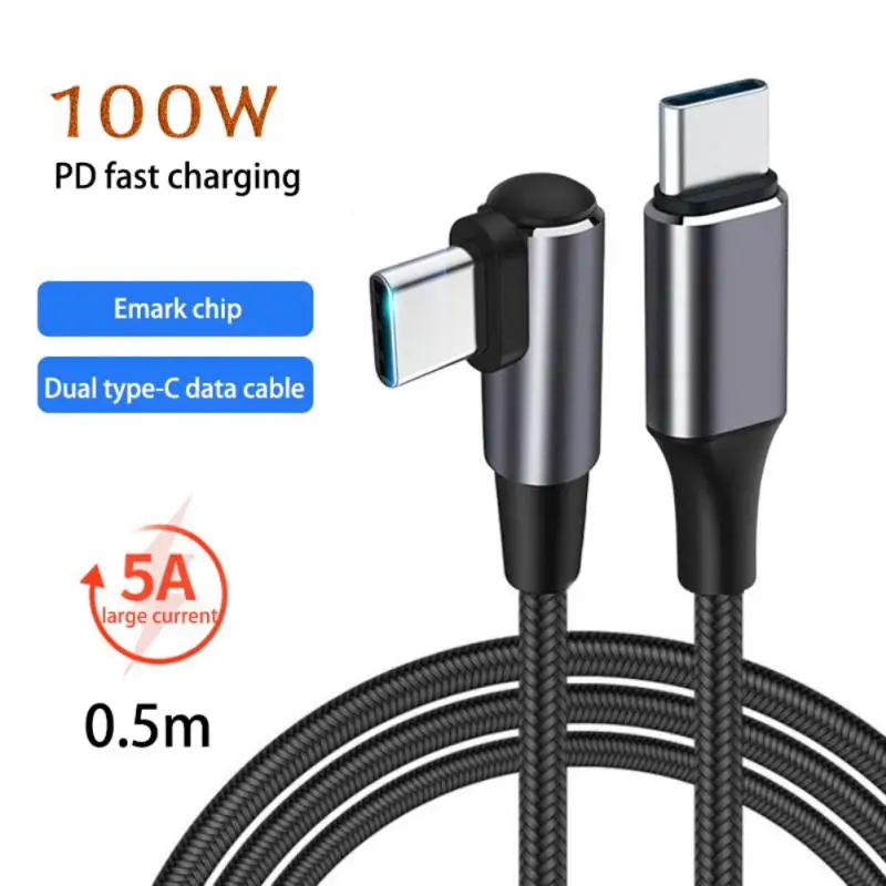 

USB C Cable Single Elbow USB C To USB Type C Cable PD 100W/60W Fast Charger Braided Wire For Samsung Huawei Poco Xiaomi