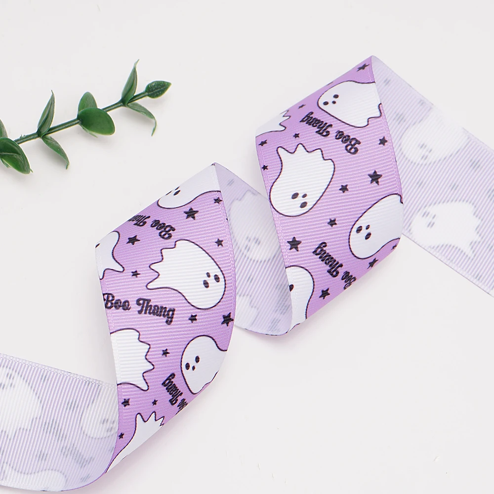 Ленты с изображением Хэллоуина Grosgrain/атласная лента принтом для украшения