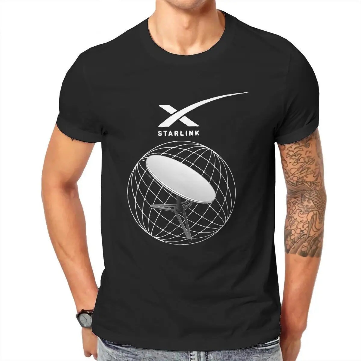 SpaceX Starlink  T Shirts Men's  Pure Cotton Vintage T-Shirt Round Neck  Tee Shirt Short Sleeve Clothes 4XL 5XL 6XL