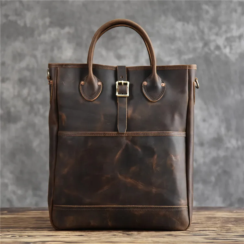 Vintage high quality crazy horse cowhide men's handbag simple casual natural genuine leather briefcase notebook messenger bag