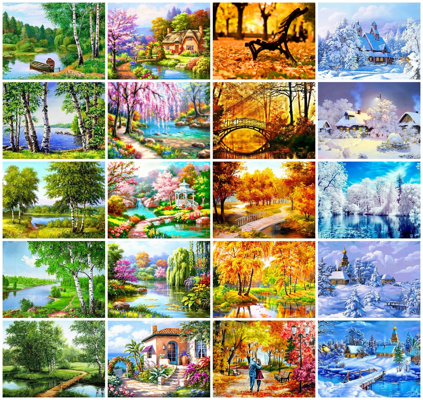 

AZQSD Full Drill Diamond Painting Tree Spring Autumn Winter Diamond Embroidery Landscape Season Mosaic Rhinestones Home Decor