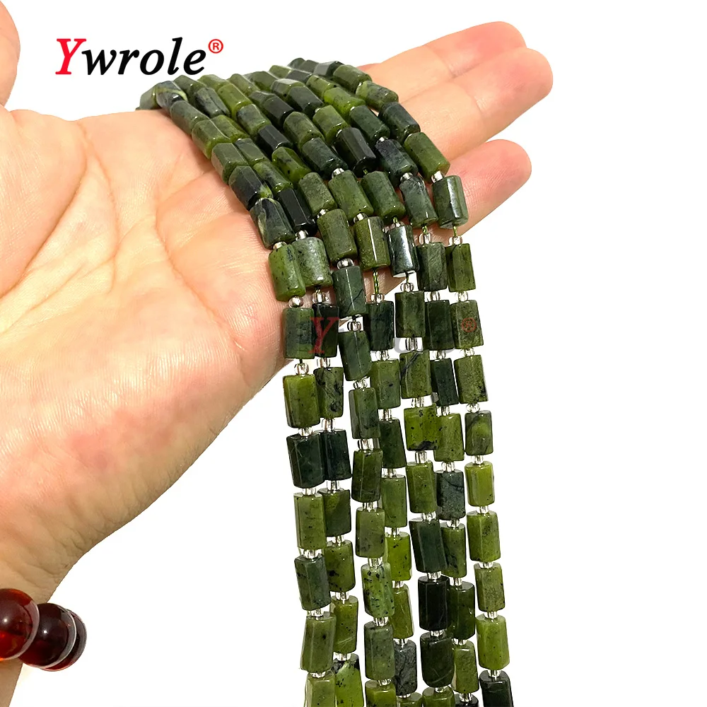 

Real Natural Green Canada Jade Gemstone Loose Cylinder Stone Spacer Beads For Jewelry Making DIY Bracelet Handmade Accessories