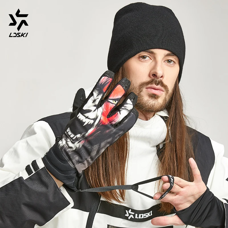 

LDSKI Ski Gloves Insert Wrist TPU Pad Waterproof Breathable 3M Thinsulate Cotton Warm Fleece Lining Five Fingers Snowboarding
