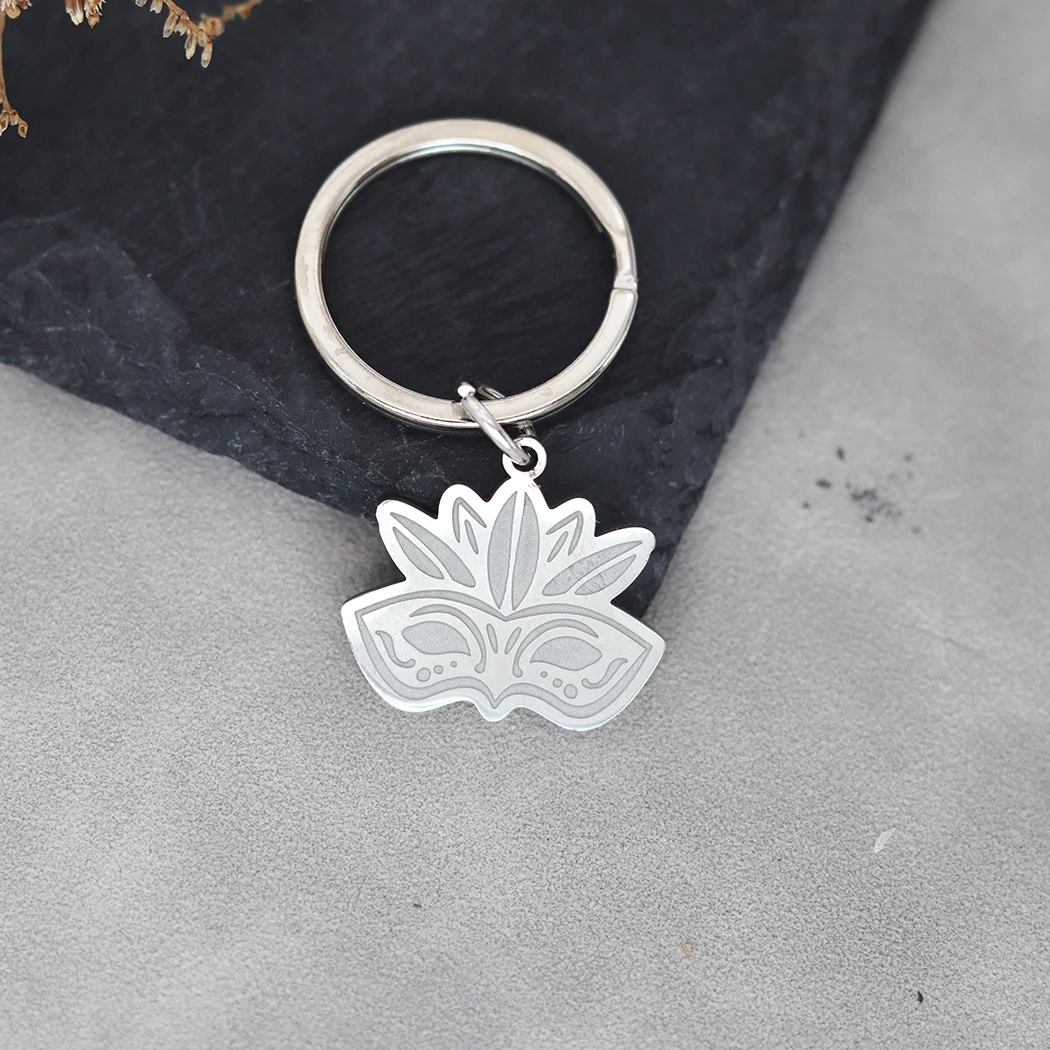 Нержавеющая сталь индивидуальное имя Марди Гра перо вечерние маска брелки