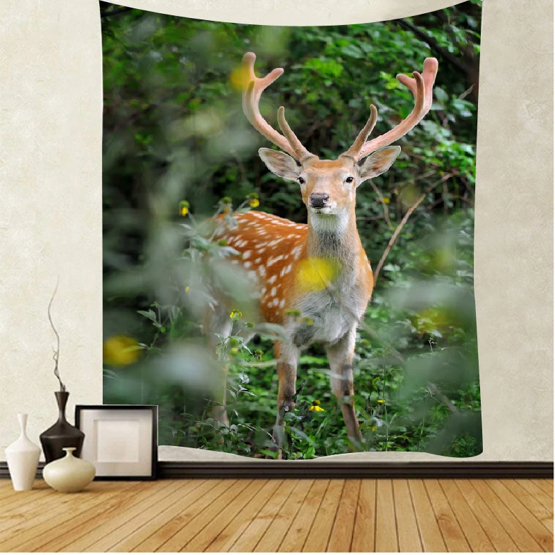 

Elk Walk In Forest Tapestry Wall Art Deer Hang Home Decor Tapestry Macrame Wall Hanging Room Background Tapestry Wall Hanging