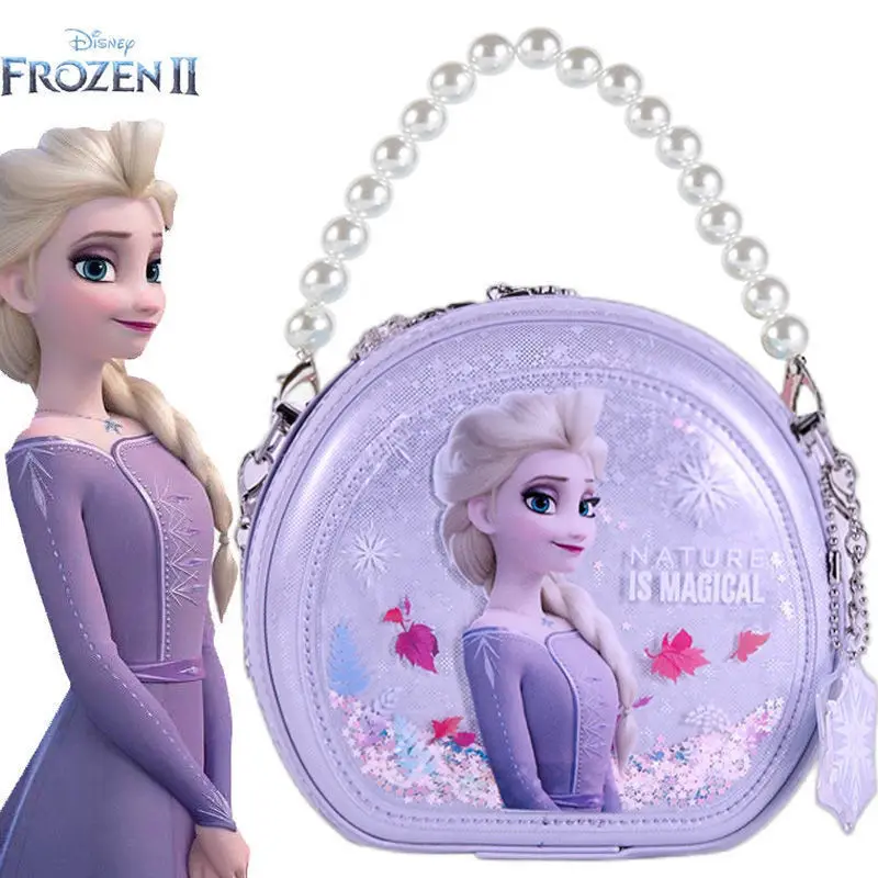 Disney Princess Elsa 2022 Girls Cartoon Animation Cute Quicksand Messenger Bag Children's Pearl Elegant Change Hand Bag