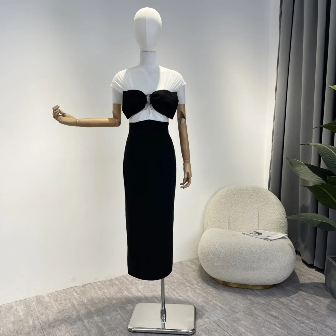 

Женское винтажное платье миди с бантом, дизайнерская одежда с открытыми плечами и высокой талией, осень 2022