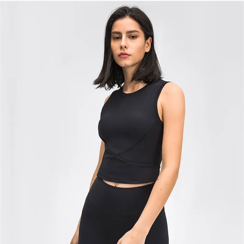 Ribbed Tops Women Summer Yoga Sports Vest Fitness Crop Top Push Up Tight Sexy Underwear With Chest Pads Gym Workout Sportswear