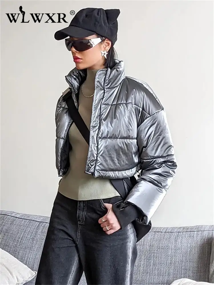 

Зимняя уличная одежда WLWXR, куртки-пуховики для женщин 2022, куртка на пуговицах с длинным рукавом, повседневная короткая серая Женская куртка