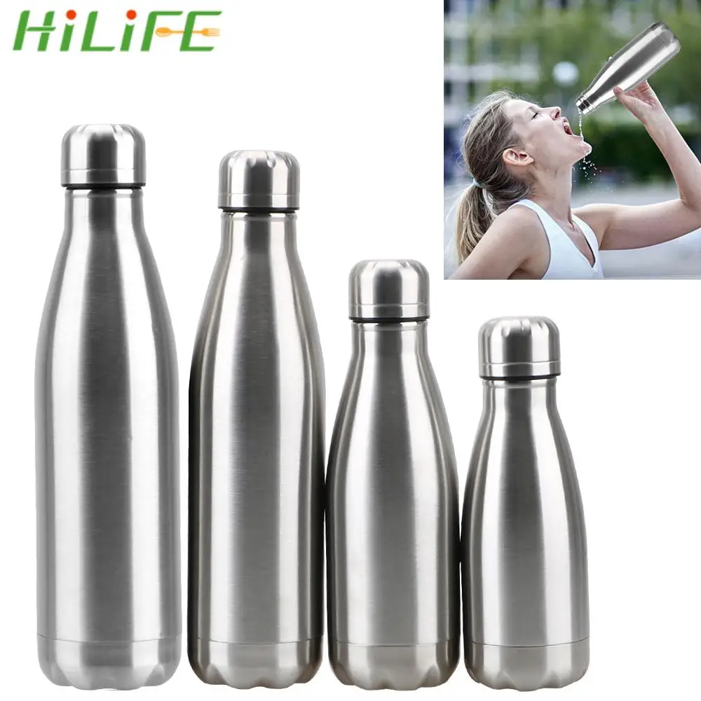 

HILIFE Single Wall Water Bottle 350ML 500ML 750ML 1000ML Water Cola Bottle Stainless Steel Outdoor Travel Sports Drink Bottles