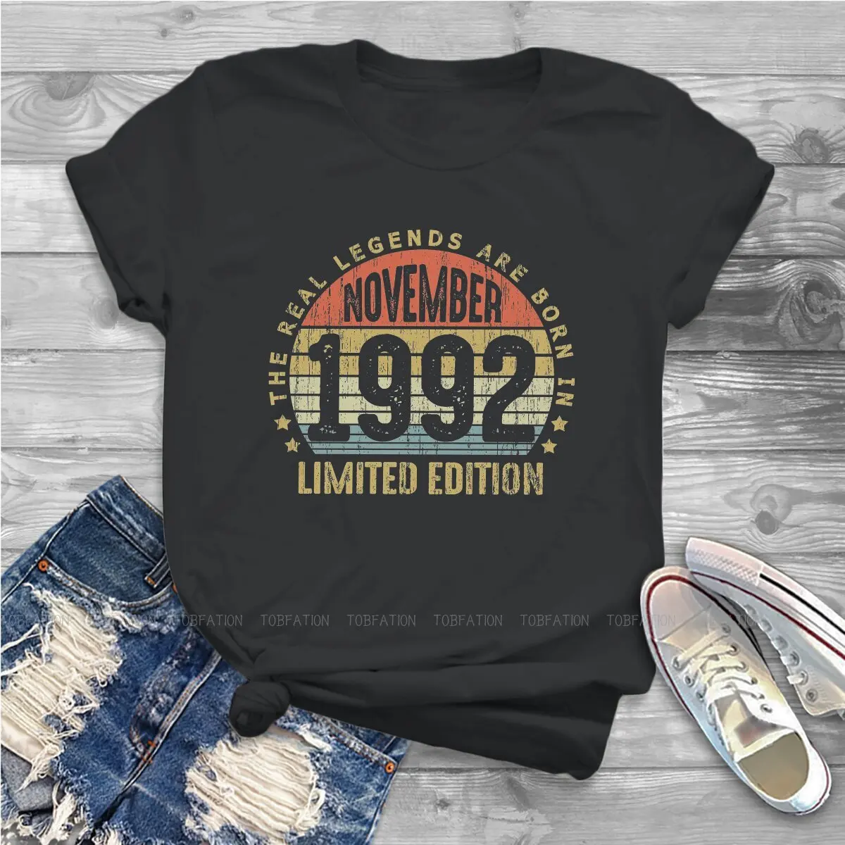1992 футболки с круглым вырезом отличительная женская футболка на день рождения 30