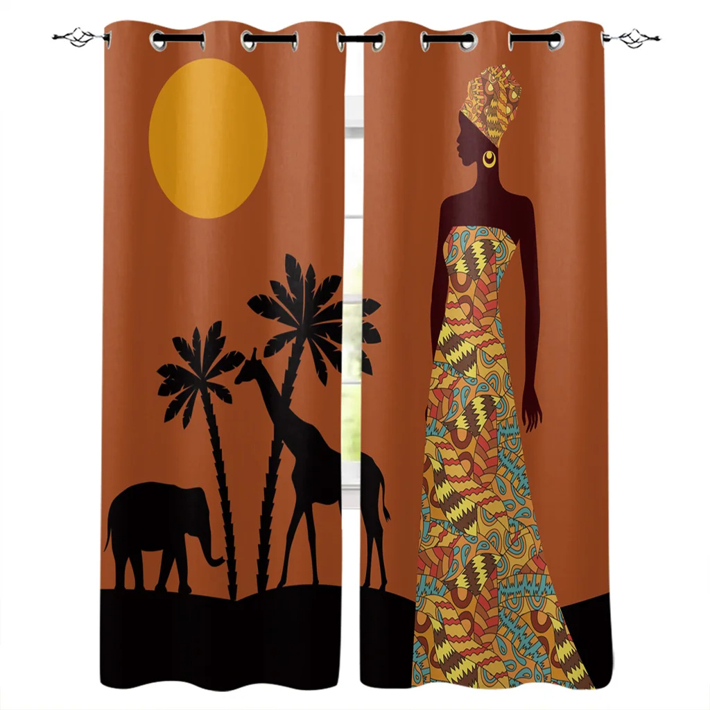 

Ethnic Wind African Natural Giraffe Elephant Forest Window Curtains Living Room Outdoor Fabric Drapes Curtain Home Decor