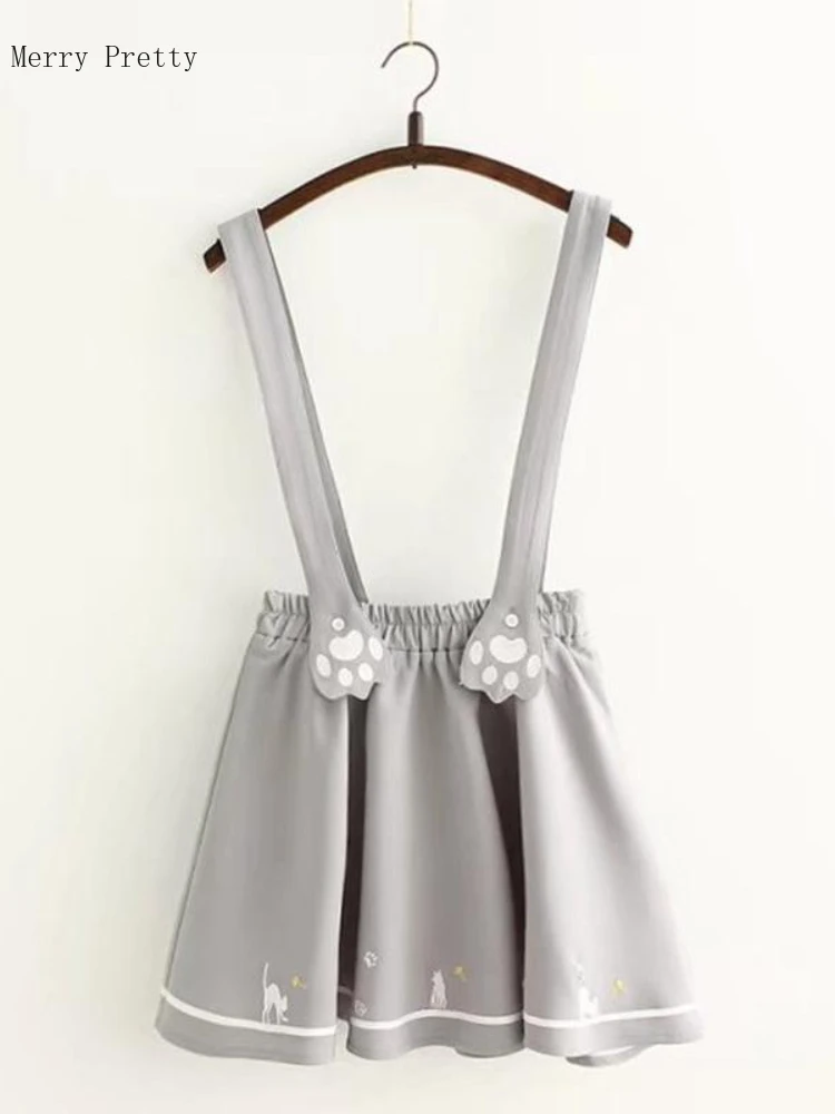 Женская юбка на лямках в стиле Харадзюку Летняя мини-юбка с вышивкой виде