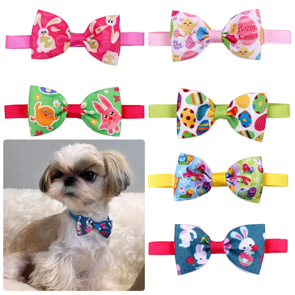 

5 Pcs Bow Tie Cat Collar For Dogs Rabbit Easter Eggs Printed Puppy Bowties Cute Pet Decor Adjustable Accessories Wholesale