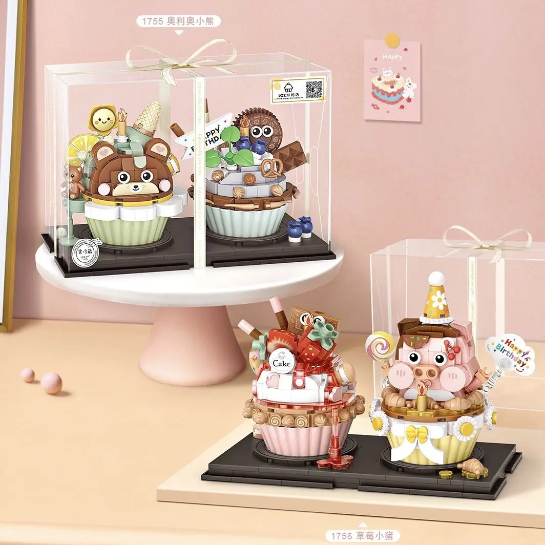 

Loz Cupcake Model Creative Building Block Desert Bear Strawberry Little Pig Mini Brick Building Block Toy Assembly Decor Set