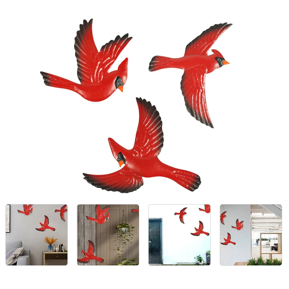 

3 Pcs Bird Wrought Iron Wall Hanging Decor Birds Statue Figurine Decoration
