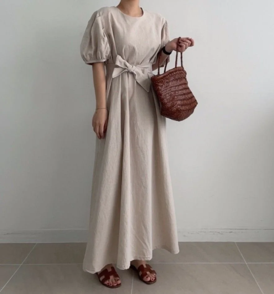 

Minimalist Dress Round Neck Pullover Loose Slim Elegant Dress Minority Design Age Reducing Bowknot Super Fairy Long Dress