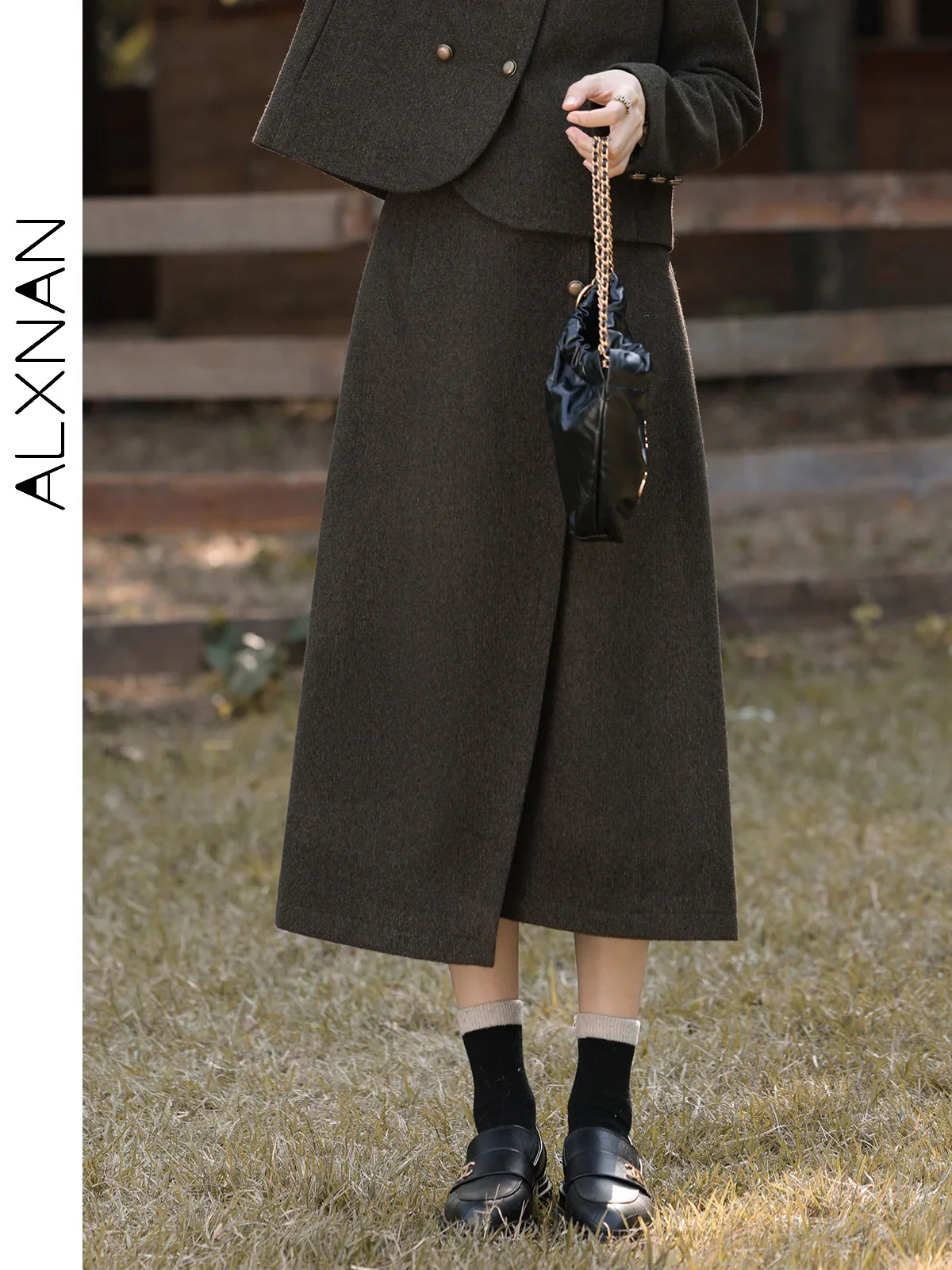 ALXNAN элегантные юбки-миди для женщин 2024 осень-зима новая нерегулярная модная