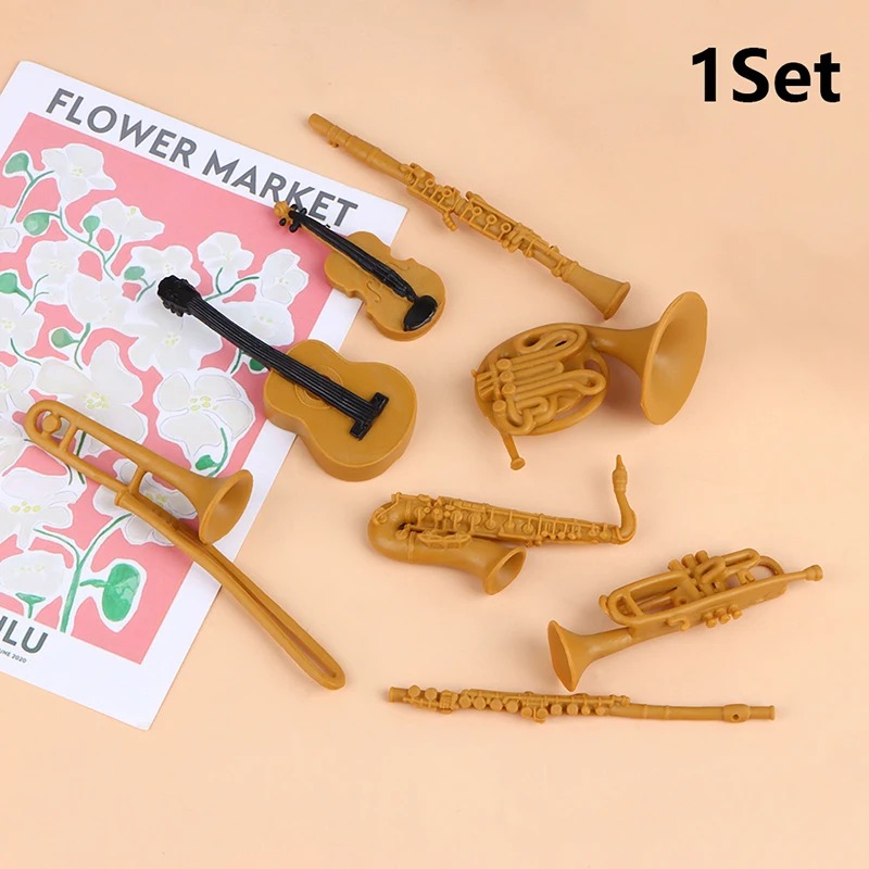 

8Pcs Mini Musical Instrument Suit Figures Sax Guitar Violin French Horn PVC Figurine Educational Toy For Children