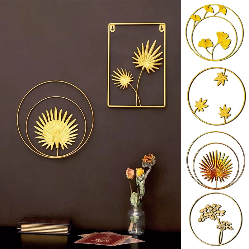 

Креативное металлическое украшение для стен из кованого железа, круглая настенная подвеска, кованая ладонь, лист гинкго, фон для стены, Деко...