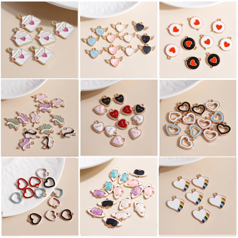 

Mixed 10pcs Colorful Sweet Love Heart Charms Pendants for DIY Jewelry Making Necklaces Bracelets Earrings Making Accessories