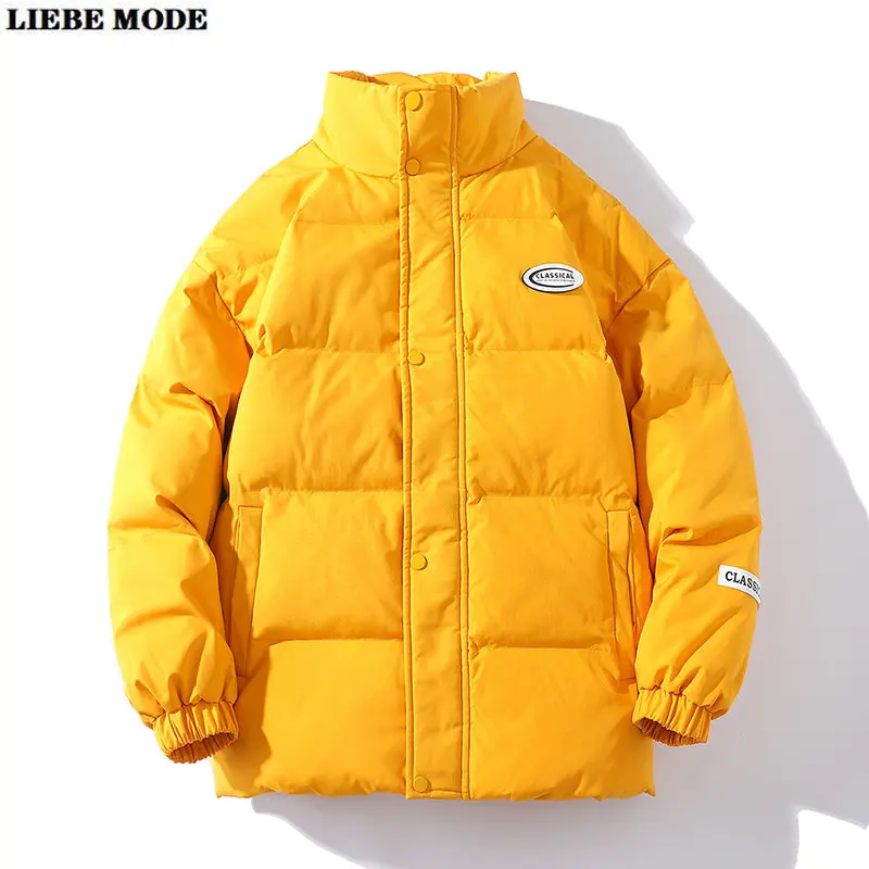 Winter Jacket Men Parkas Thicken Warm Coat Mens Stand Collar Jackets Solid Color Parka Coat Yellow White Black Pink Orange Grey