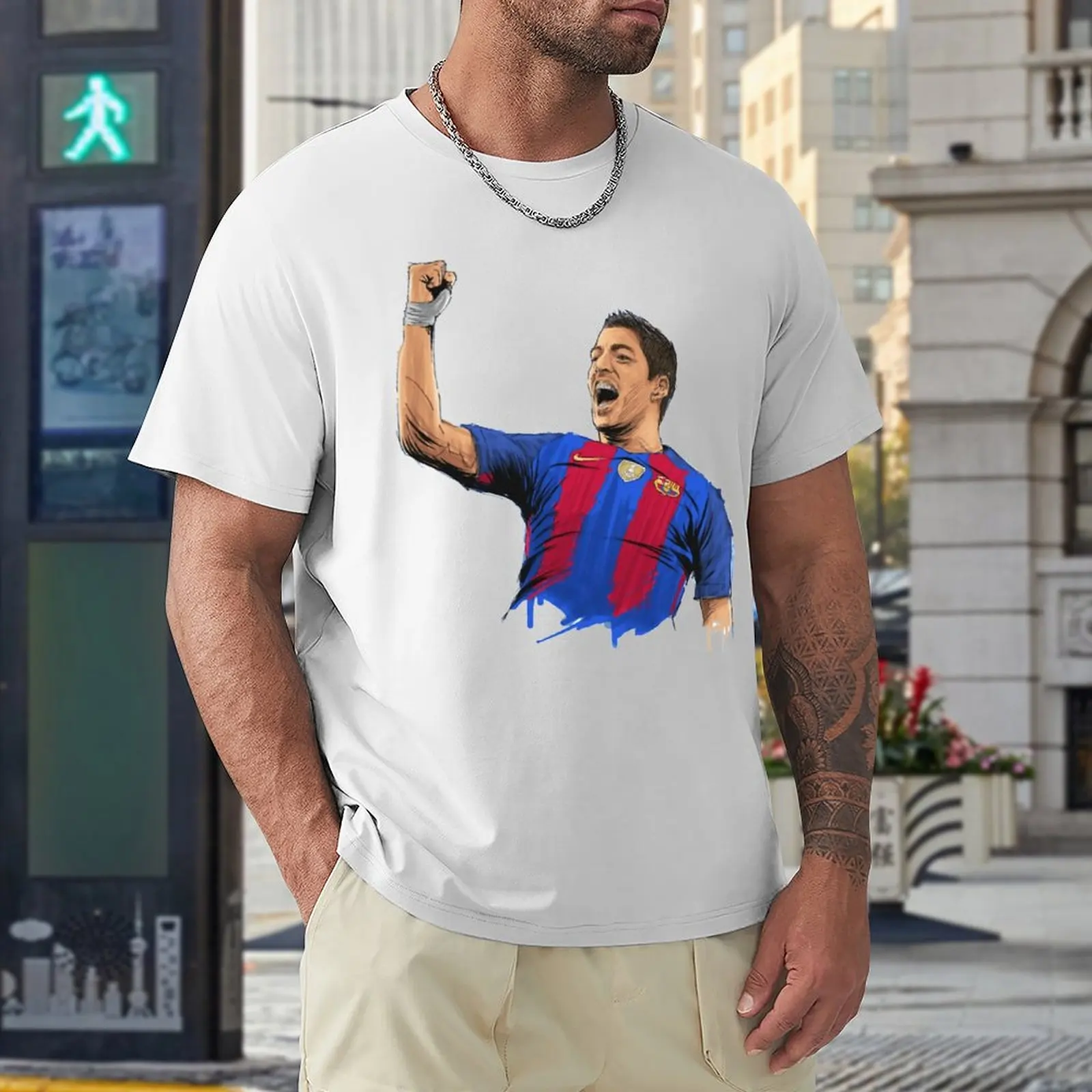 

Football Player Classic Title Uruguay Luiss And Albertos And Suarezs Drawing Top Tee High Quality Move Travel USA Size