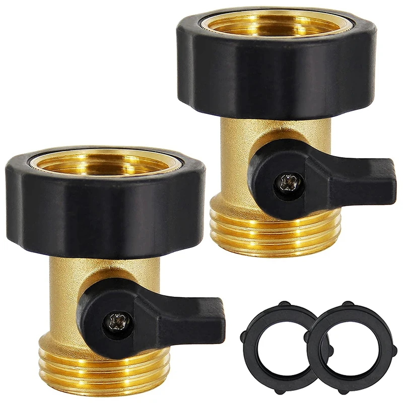 

Heavy Duty Brass Shut Off Valve Garden Hose Connector, 2 Sets