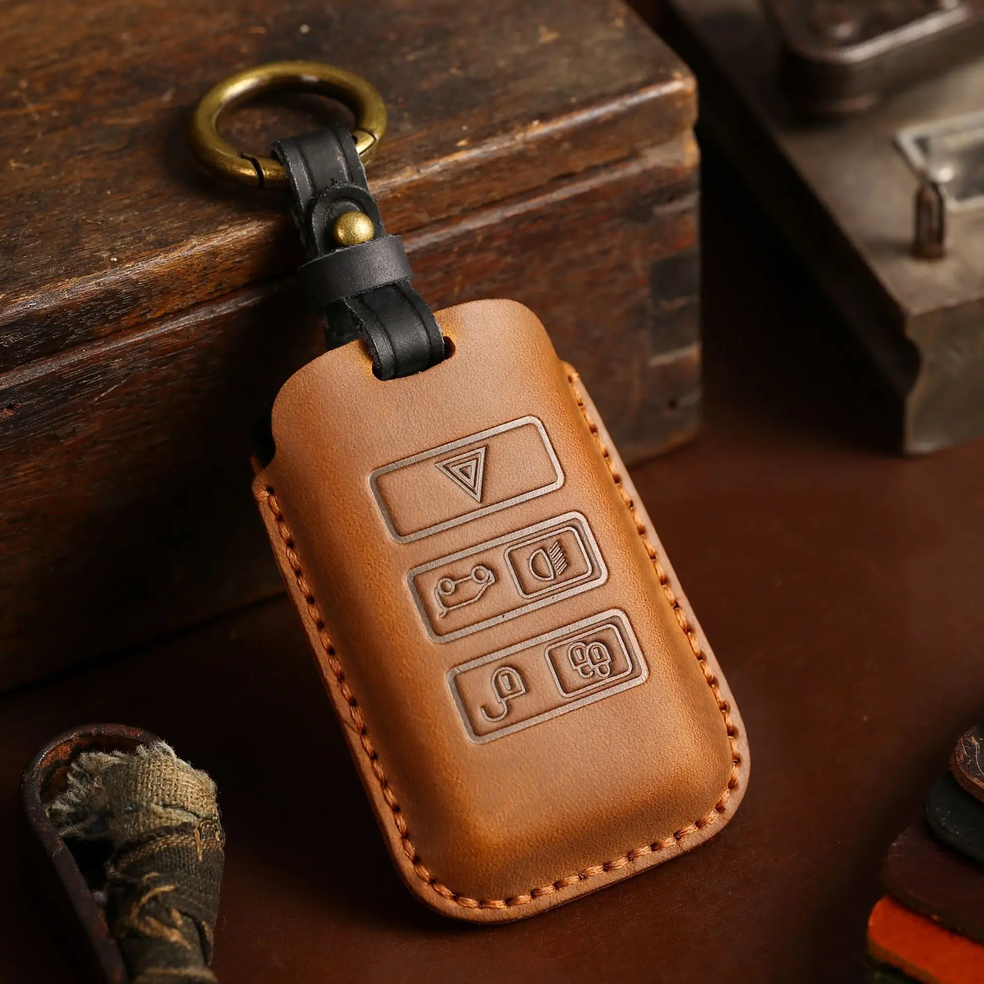 

Leather Car Key Case Cover for Jaguar Land Rover Evoque Sport Discover