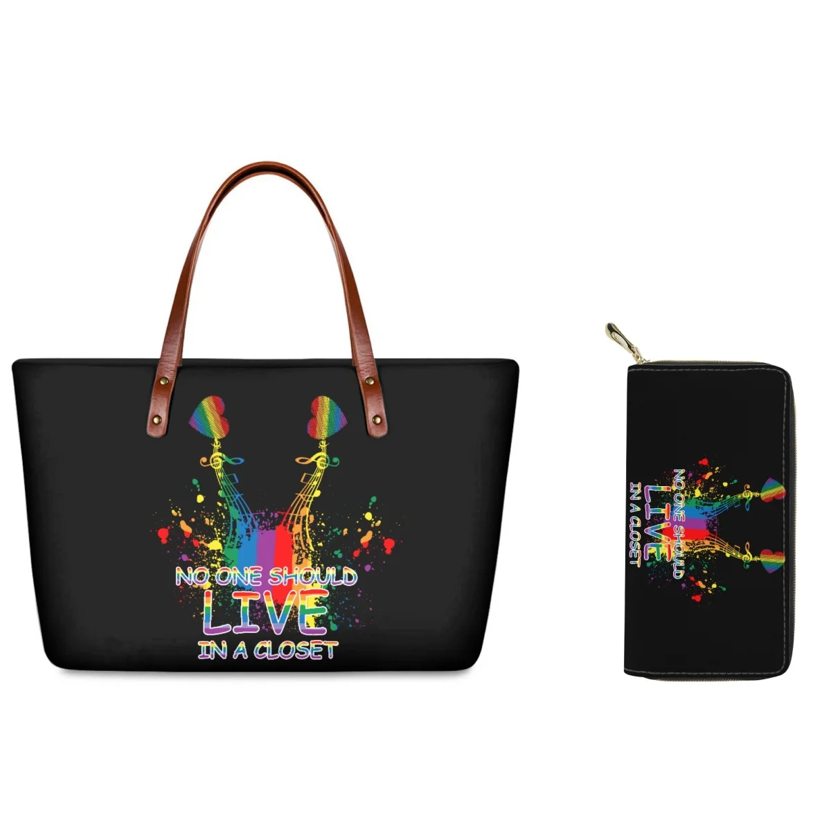 

FORUDESIGNS LGBT Rainbow Totes Plus Wallet Combo Love Is Love Handbag Ladies Shopping Large Capacity Bags Fashion High Street