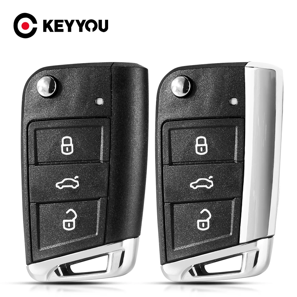 

KEYYOU Folding Car Key Case For Volkswagen VW Golf7 MK7 Skoda Seat 3Buttons With HU66/HU162T Blade