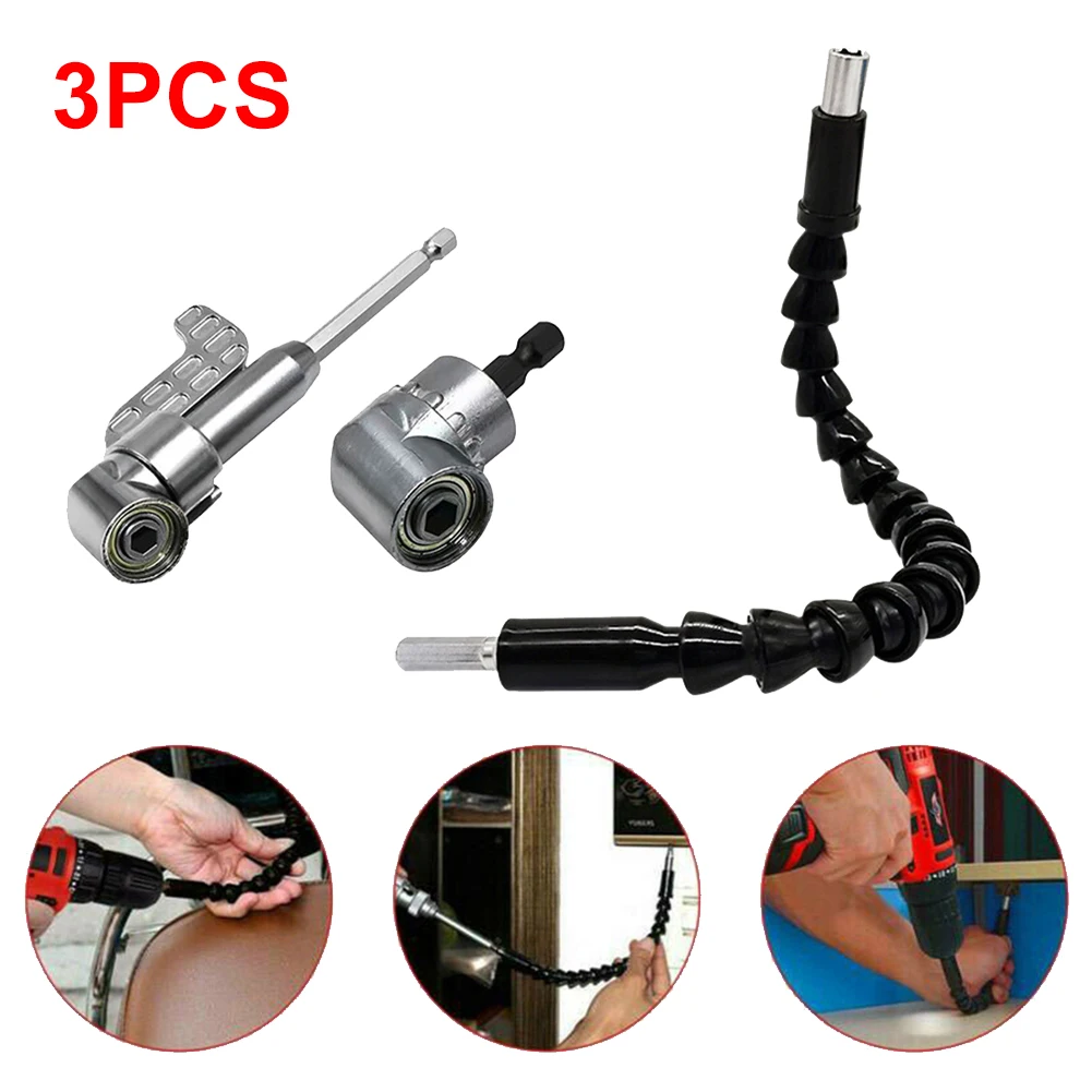 

3pcs 105 Degree Right Angle Drill Attachment and Flexible Angle Extension Bit Kit for Drill Screwdriver 1/4" Socket Adapter Tool