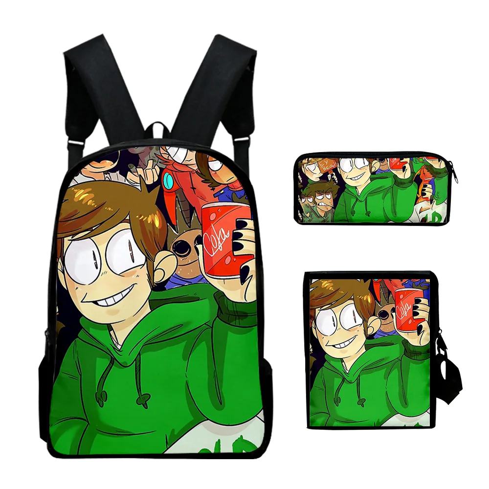 

2021 eddsworld New 3D Merch backpack set 3 pieces lightweight youth school bag 3D printing messenger bag pencil case