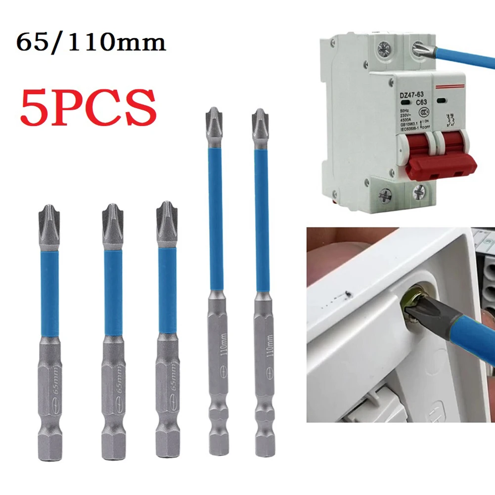 

5PCS FPH2 65/110mm Magnetic Electrician Special Slotted Cross Screwdriver Bit Phosphating Alloy Steel Bit For Socket Switch