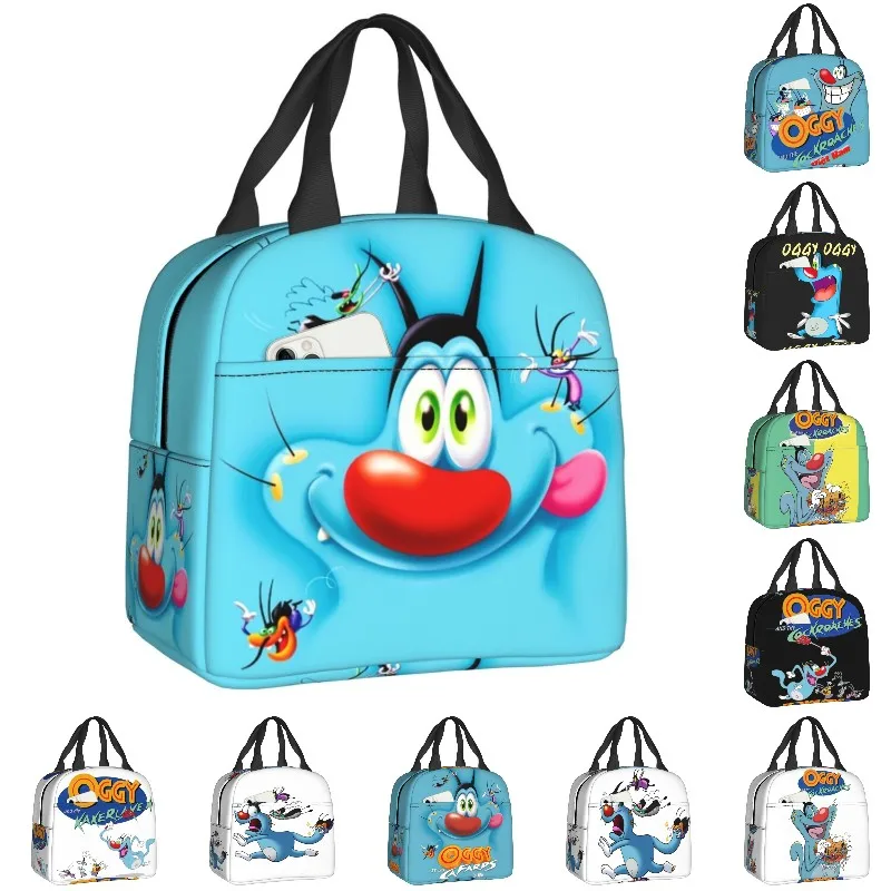 

Custom Oggy And The Cockroaches Lunch Bag Women Warm Cooler Insulated Lunch Box for Kids School Children lunchbag