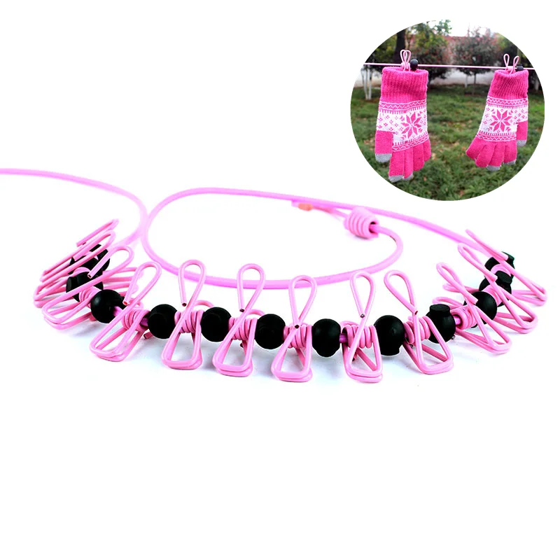 

Portable Clothesline with 12 Clothespins, Windproof Travel Clothesline Stretchy Retractable Elastic Laundry Clothes Line