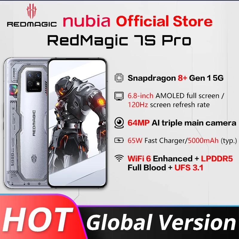 Global Version Nubia RedMagic 7S Pro Gaming Phone 6.8 inch Under Camera Snapdragon 8+ Gen 1 Octa Core 64MP Triple Cameras NFC